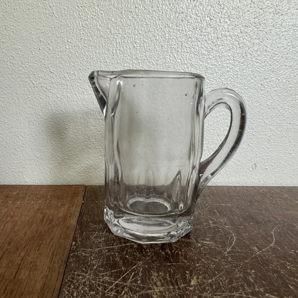 Vintage‎ Clear Pressed Glass Creamer Pitcher with handle